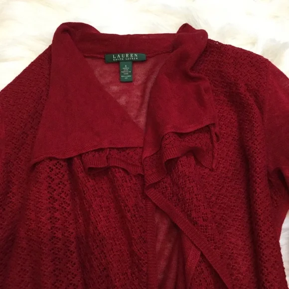 Ralph Lauren Burgundy Linen Knit Waterfall Cardigan Small - Picture 2 of 7